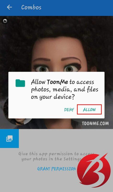 دسترسی های برنامه ToonMe