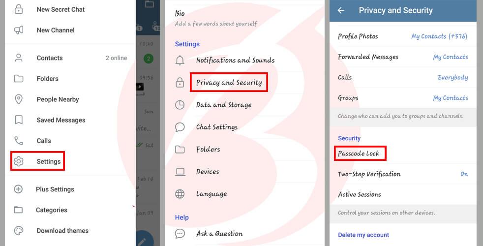 رمز گذاشتن روی تلگرام در اندورید
